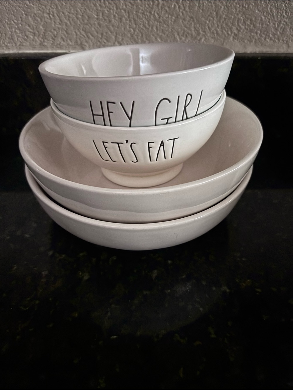 Rae Dunn White Ceramic Bowls Set with Black Lettering